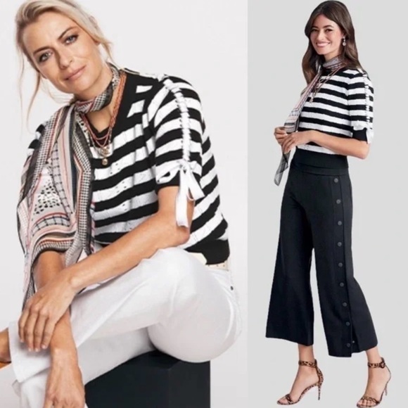 CAbi Tops - CAbi Striped Black and White Tee with Sleeve Ties